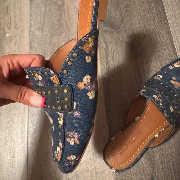 Coach Women's Studded Floral Denim Clogs - Picture 3 of 11